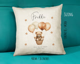 Baby Gift for New Mum - Personalised Name Cushion - Bear & Balloons Theme for Nursery SMC002