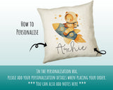Baby Gift for New Mum - Personalised Name Cushion - Bear & Rocket Theme for Nursery SMC003