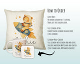 Baby Gift for New Mum - Personalised Name Cushion - Bear & Rocket Theme for Nursery SMC003