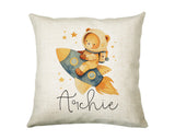 Baby Gift for New Mum - Personalised Name Cushion - Bear & Rocket Theme for Nursery SMC003