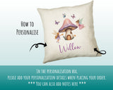 Baby Gift for New Mum - Personalised Name Cushion - Fairy Toadstool Theme for Nursery SMC045