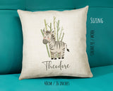 Baby Gift for New Mum - Personalised Name Cushion - Watercolour Zebra Theme for Nursery SMC046