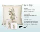 Baby Gift for New Mum - Personalised Name Cushion - Watercolour Zebra Theme for Nursery SMC046