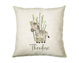 Baby Gift for New Mum - Personalised Name Cushion - Watercolour Zebra Theme for Nursery SMC046