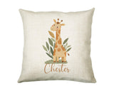 Baby Gift for New Mum - Personalised Name Cushion - Watercolour Giraffe Theme for Nursery SMC047