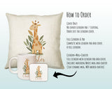 Baby Gift for New Mum - Personalised Name Cushion - Watercolour Giraffe Theme for Nursery SMC047