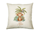 Baby Gift for New Mum - Personalised Name Cushion - Watercolour Monkey Theme for Nursery SMC048
