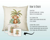 Baby Gift for New Mum - Personalised Name Cushion - Watercolour Monkey Theme for Nursery SMC048