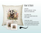 Badger Gift for Woodland Animal Lovers - Personalised Name Cushion - Watercolour Badger Theme SMC049
