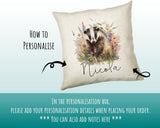 Badger Gift for Woodland Animal Lovers - Personalised Name Cushion - Watercolour Badger Theme SMC049