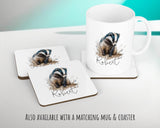 Badger Gift for Woodland Animal Lovers - Personalised Name Cushion - Watercolour Badger Theme SMC050
