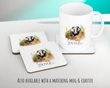 Badger Gift for Woodland Animal Lovers - Personalised Name Cushion - Watercolour Badger Theme SMC052