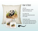 Badger Gift for Woodland Animal Lovers - Personalised Name Cushion - Watercolour Badger Theme SMC052