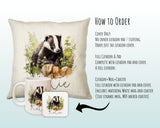 Badger Gift for Woodland Animal Lovers - Personalised Name Cushion - Watercolour Badger Theme SMC053