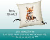 Fox Gift for Woodland Animal Lovers - Personalised Name Cushion - Watercolour Fox Theme SMC054