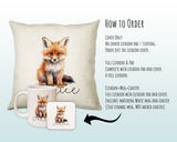 Fox Gift for Woodland Animal Lovers - Personalised Name Cushion - Watercolour Fox Theme SMC054