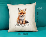 Fox Gift for Woodland Animal Lovers - Personalised Name Cushion - Watercolour Fox Theme SMC054