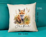 Fox Gift for Woodland Animal Lovers - Personalised Name Cushion - Watercolour Fox Theme SMC055