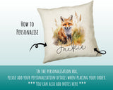 Fox Gift for Woodland Animal Lovers - Personalised Name Cushion - Watercolour Fox Theme SMC055