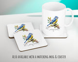Bluetit Cushion Gift for Bird Lovers Watchers - Personalised Name Pillow - Watercolour Bluetit Theme SMC056