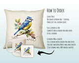 Bluetit Cushion Gift for Bird Lovers Watchers - Personalised Name Pillow - Watercolour Bluetit Theme SMC056