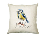 Bluetit Cushion Gift for Bird Lovers Watchers - Personalised Name Pillow - Watercolour Bluetit Theme SMC057