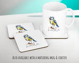 Bluetit Cushion Gift for Bird Lovers Watchers - Personalised Name Pillow - Watercolour Bluetit Theme SMC057