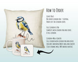 Bluetit Cushion Gift for Bird Lovers Watchers - Personalised Name Pillow - Watercolour Bluetit Theme SMC057