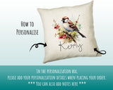 Sparrow Cushion Gift for Bird Lovers Watchers - Personalised Name Pillow - Watercolour Sparrow Theme SMC058