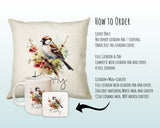Sparrow Cushion Gift for Bird Lovers Watchers - Personalised Name Pillow - Watercolour Sparrow Theme SMC058