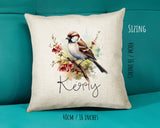 Sparrow Cushion Gift for Bird Lovers Watchers - Personalised Name Pillow - Watercolour Sparrow Theme SMC058