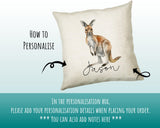 Kangaroo Gift for Animal Lovers - Personalised Name Cushion - Watercolour Kangaroo Theme SMC061