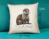 Otter Gift for Animal Lovers - Personalised Name Cushion - Watercolour Sea Otter Theme SMC062