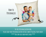 Personalised Gift for New Dad - Watercolour Ink Splash Portrait Cushion - First Father’s Day