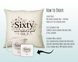 60th Birthday Gift for Women - Personalised Cushion Age Sixty Floral Design BGA60