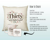 30th Birthday Gift for Women - Personalised Cushion Age Thirty Floral Design BGA30