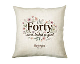 40th Birthday Gift for Women - Personalised Cushion Age Forty Floral Design BGA40