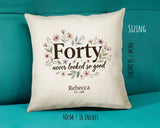 40th Birthday Gift for Women - Personalised Cushion Age Forty Floral Design BGA40