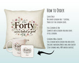 40th Birthday Gift for Women - Personalised Cushion Age Forty Floral Design BGA40