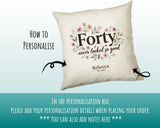 40th Birthday Gift for Women - Personalised Cushion Age Forty Floral Design BGA40