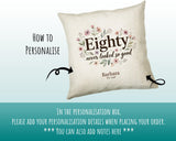 80th Birthday Gift for Women - Personalised Cushion Age Eighty Floral Design BGA80