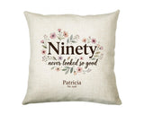 90th Birthday Gift for Women - Personalised Cushion Age Ninety Floral Design BGA90