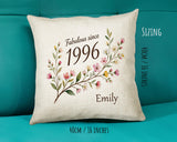 30th Birthday Gift for Women - Personalised Cushion Age Thirty Floral Design BGD30