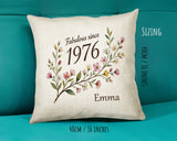 50th Birthday Gift for Women - Personalised Cushion Age Fifty Floral Design BGA50