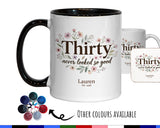 30th Birthday Gift for Her Women - Personalised Coffee Mug Coaster Thirty Floral Design BGA30