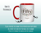 50th Birthday Gift for Her Women - Personalised Coffee Mug Coaster Fifty Floral Design BGA50