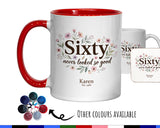 60th Birthday Gift for Her Women - Personalised Coffee Mug Coaster Sixty Floral Design BGA60