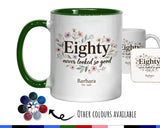 80th Birthday Gift for Her Women - Personalised Coffee Mug Coaster Eighty Floral Design BGA80