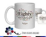 80th Birthday Gift for Her Women - Personalised Coffee Mug Coaster Eighty Floral Design BGA80