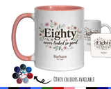 80th Birthday Gift for Her Women - Personalised Coffee Mug Coaster Eighty Floral Design BGA80